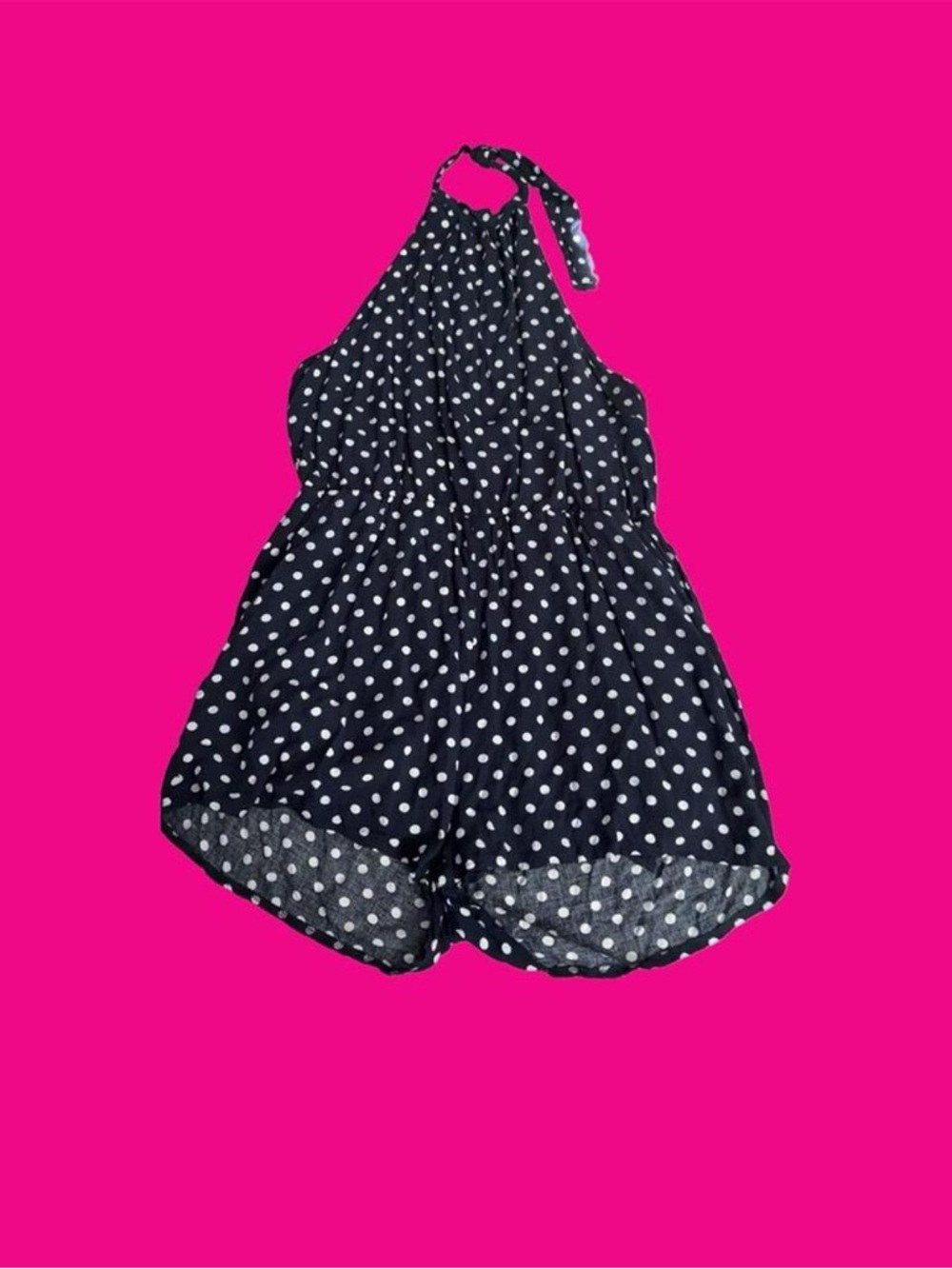 Polka Dot Halter Romper - Black/White